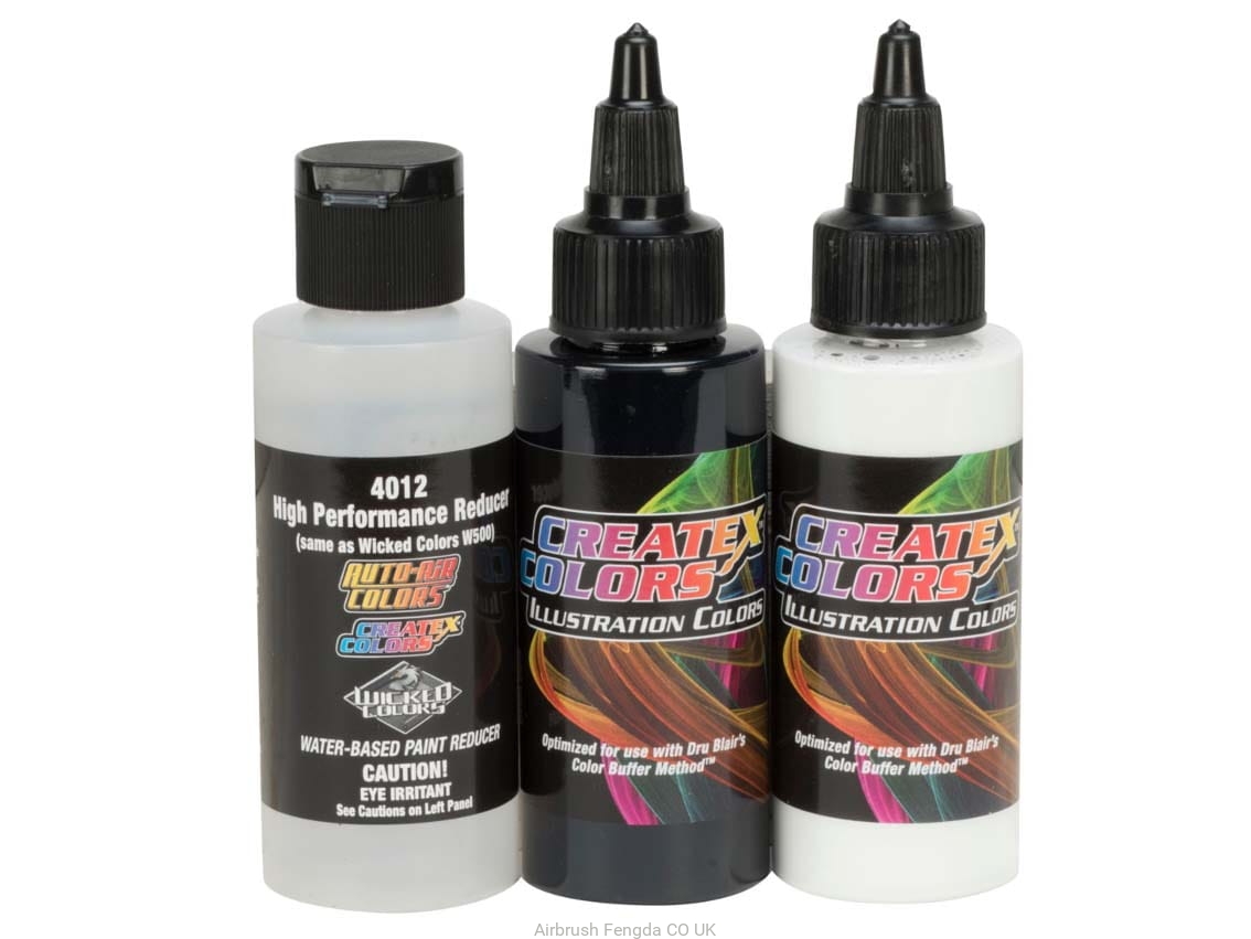 Colori Createx Illustration - Set Bianco/Nero Con Reducer 4012, 3x60 Ml Per Aerografo