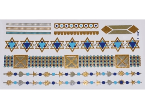Gold Silver Blue | Jewelry Flash Tattoo stickers W-128C, 21x11cm