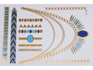 Gold Silver Blue | Jewelry Flash Tattoo stickers W-117C, 21x15cm
