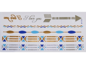 Gold Silver Blue | Jewelry Flash Tattoo stickers W-131C, 21x11cm