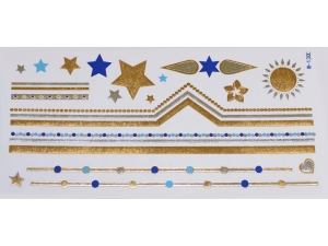 Gold Silver Blue | Jewelry Flash Tattoo stickers W-130C, 21x11cm